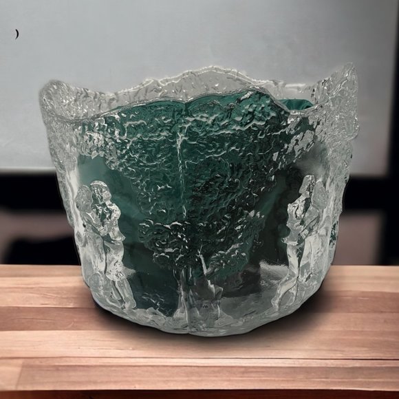 Kosta Boda, Rhapsody Art Glass Bowl, Raised Relief Ice Texture, Dancing Couples - Picture 2 of 7